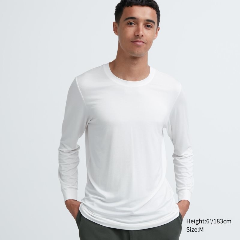 Uniqlo Heattech Crew Neck Long-sleeve T-shirts Heren Wit | 2401406
