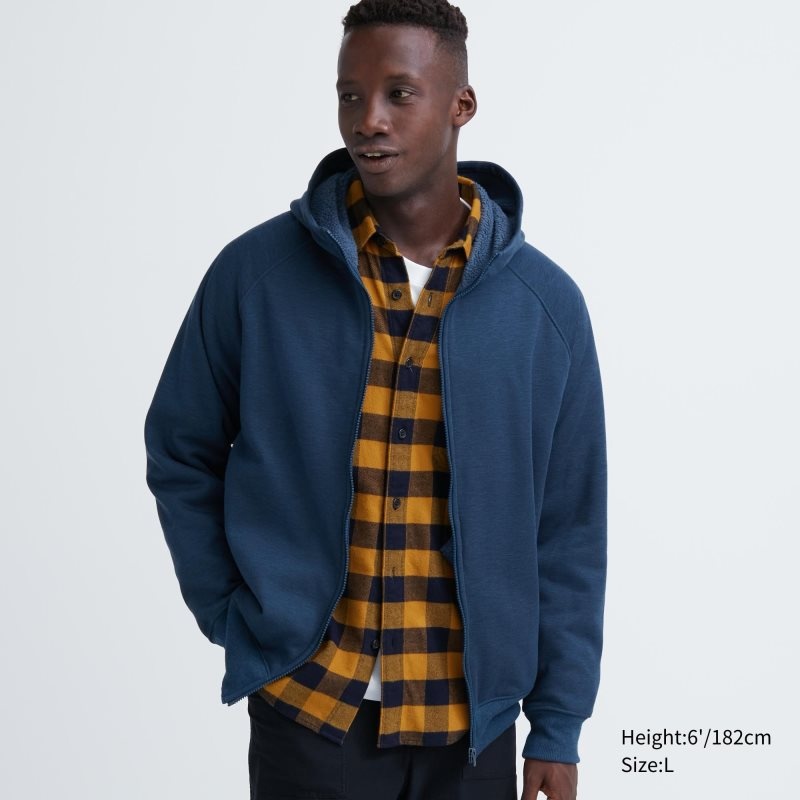Uniqlo Heattech Pile Lined Sweat Full-zip Hoodie Heren Blauw | 5862879