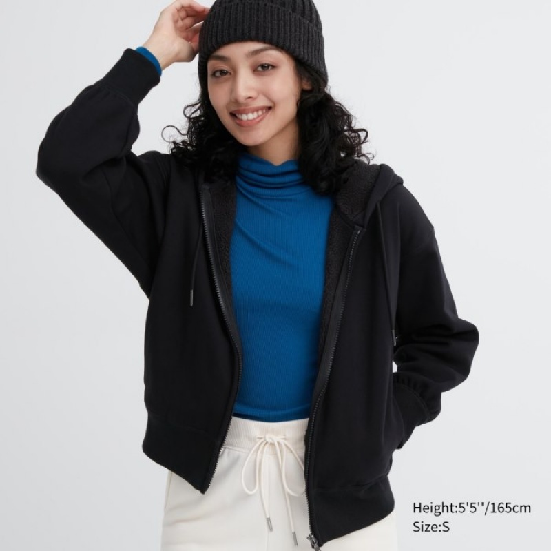 Uniqlo Heattech Pile Lined Sweat Full-zip Hoodie Dames Zwart | 5924814
