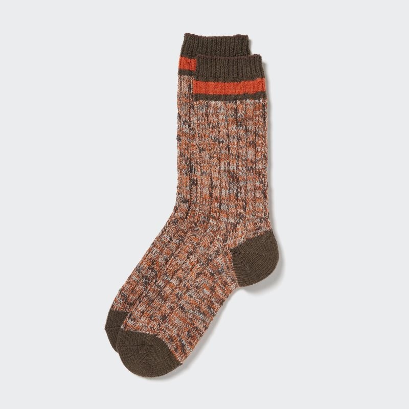 Uniqlo Heattech Slub Ribbed Sokken Heren Bruin | 8475039