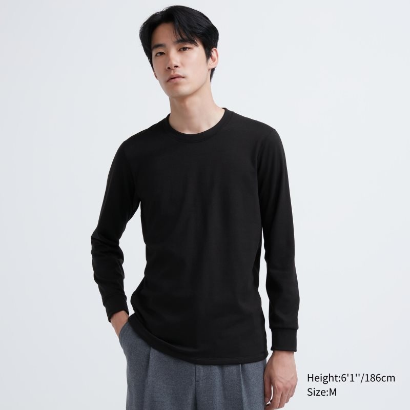 Uniqlo Heattech Ultra Warm Crew Neck T-shirts Heren Zwart | 6663473