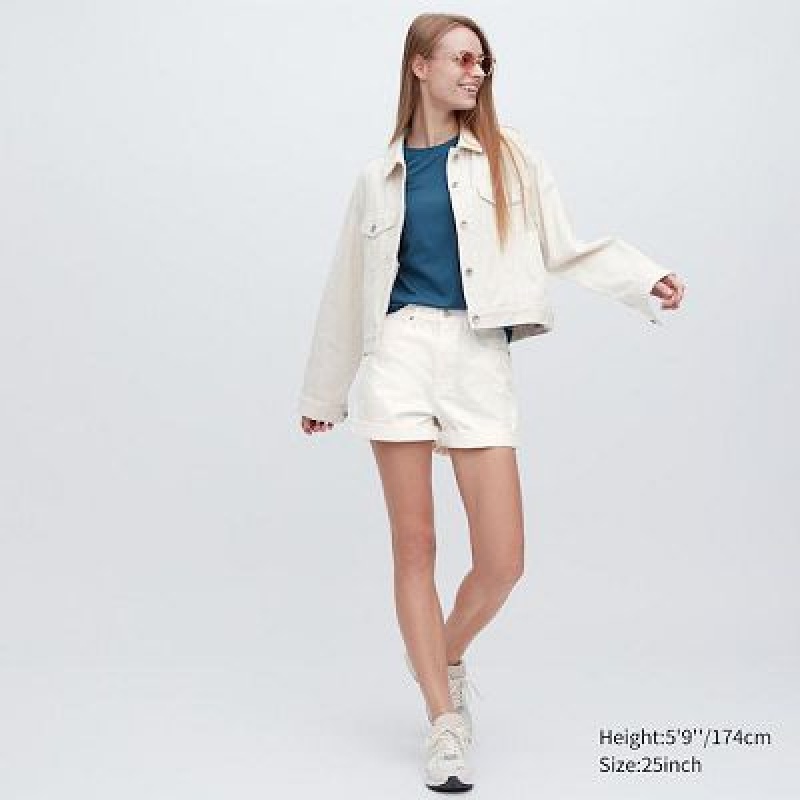 Uniqlo High-Rise Denim Korte Broek Dames Wit | 5527804