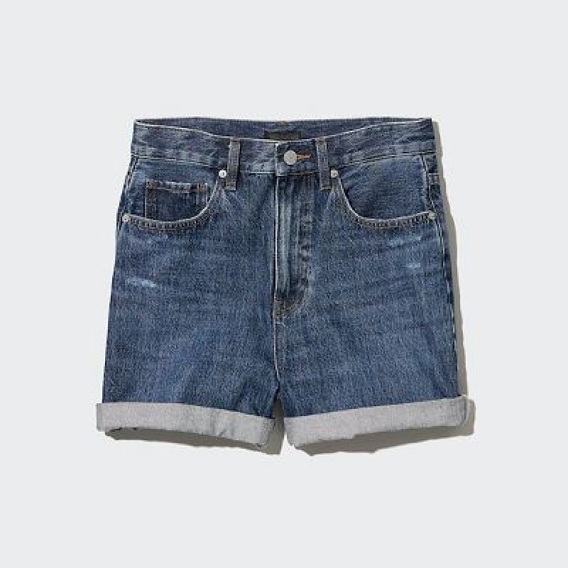 Uniqlo High-Rise Denim Korte Broek Dames Blauw | 1927283