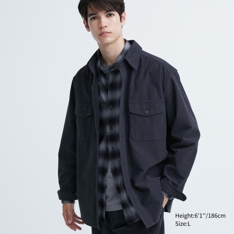 Uniqlo Jersey Utility Long-sleeve Overshirt Overhemd Heren Donkerblauw | 8805486