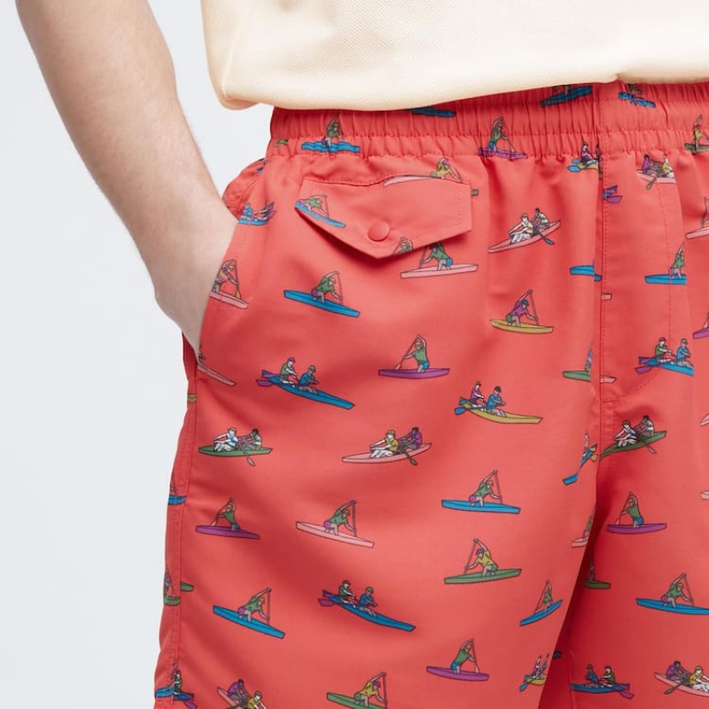 Uniqlo Jw Anderson Rowing Print Active Utility Korte Broek Heren Rood | 9632409
