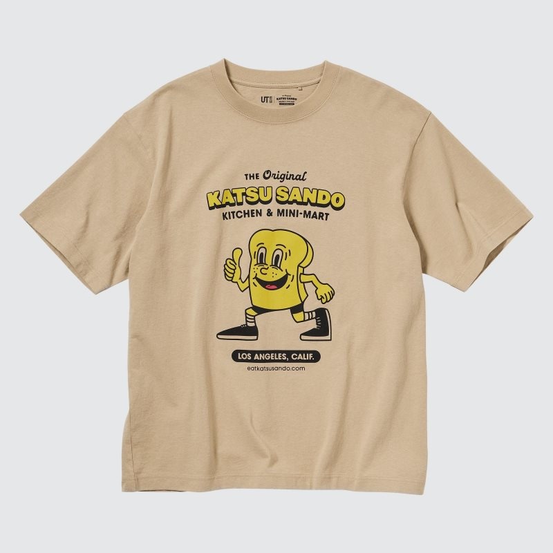 Uniqlo L.A. Eats Ut Oversized Short-sleeve Graphic Katsu Sando T-shirts Heren Beige | 3567862