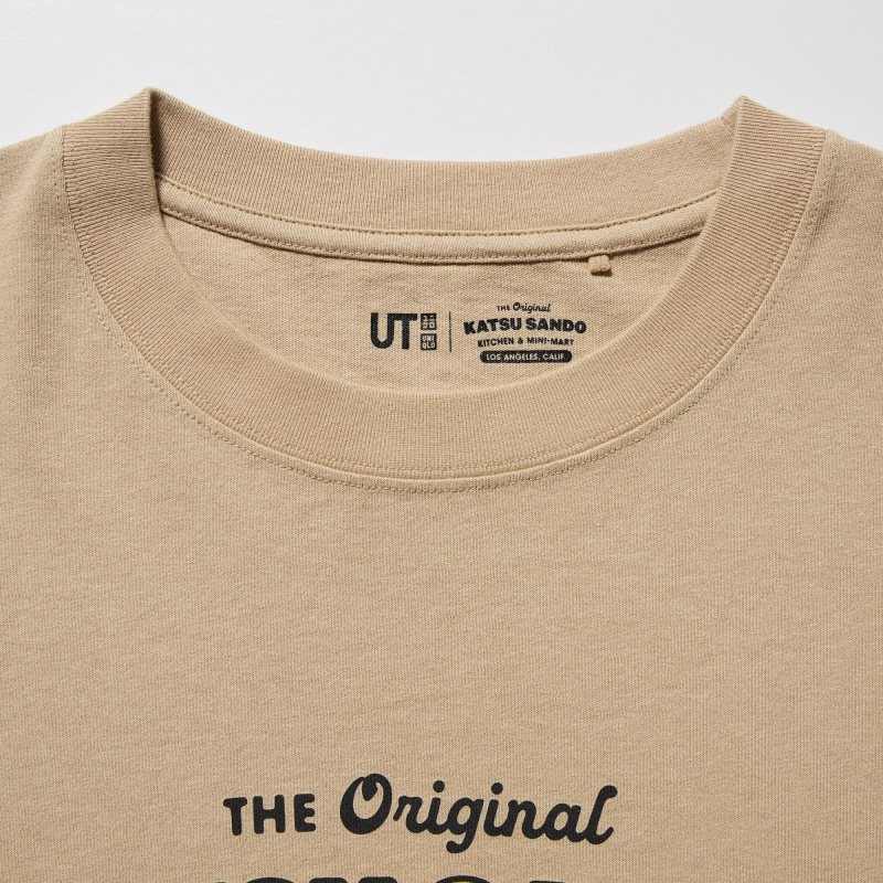 Uniqlo L.A. Eats Ut Oversized Short-sleeve Graphic Katsu Sando T-shirts Heren Beige | 3567862