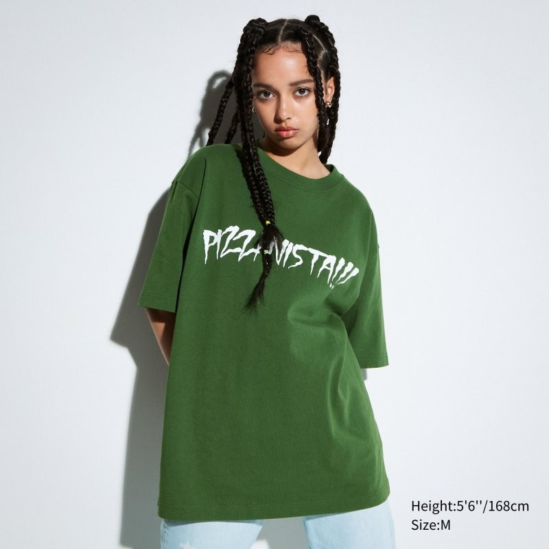 Uniqlo L.A. Eats Ut Oversized Short-sleeve Graphic Pizzanista! T-shirts Heren Groen | 8329486