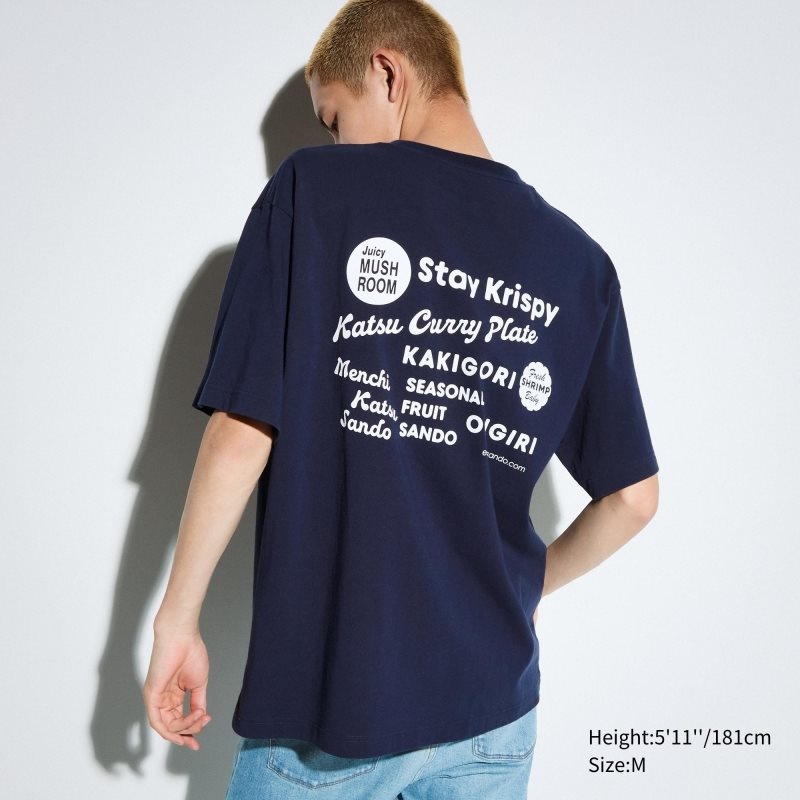 Uniqlo L.A. Eats Ut Oversized Short-sleeve Graphic Katsu Sando T-shirts Heren Donkerblauw | 9424353
