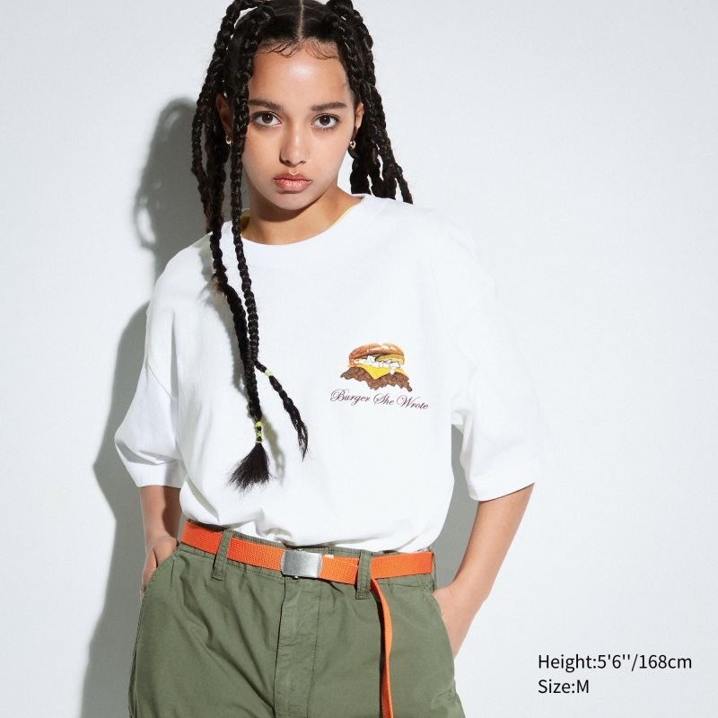 Uniqlo L.A. Eats Ut Oversized Short-sleeve Graphic Burger She Wrote T-shirts Heren Wit | 4179607