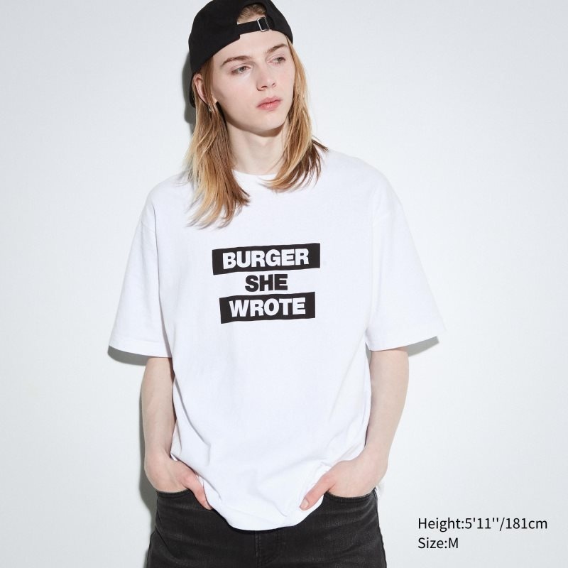 Uniqlo L.A. Eats Ut Oversized Short-sleeve Graphic Burger She Wrote T-shirts Heren Wit | 9030963