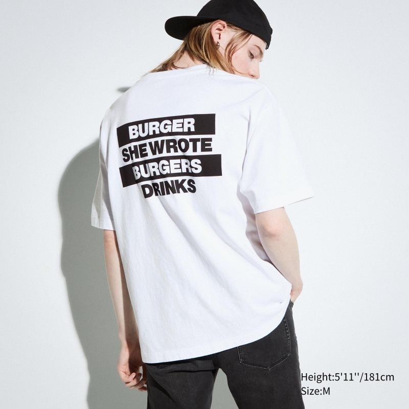Uniqlo L.A. Eats Ut Oversized Short-sleeve Graphic Burger She Wrote T-shirts Heren Wit | 9030963