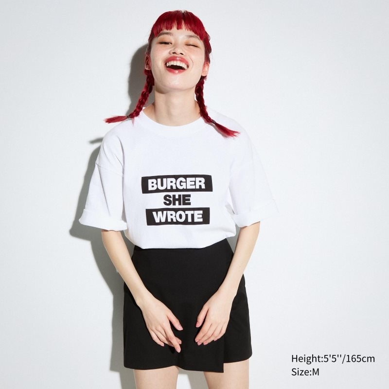 Uniqlo L.A. Eats Ut Oversized Short-sleeve Graphic Burger She Wrote T-shirts Heren Wit | 9030963