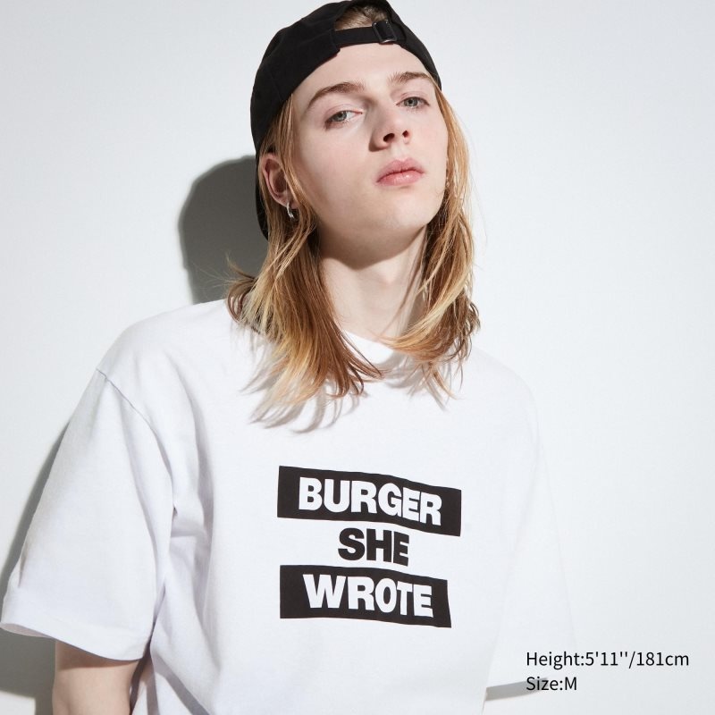 Uniqlo L.A. Eats Ut Oversized Short-sleeve Graphic Burger She Wrote T-shirts Heren Wit | 9030963