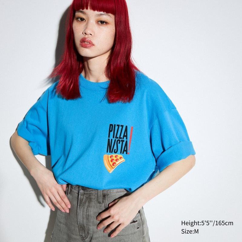 Uniqlo L.A. Eats Ut Oversized Short-sleeve Graphic Pizzanista! T-shirts Heren Blauw | 9704009