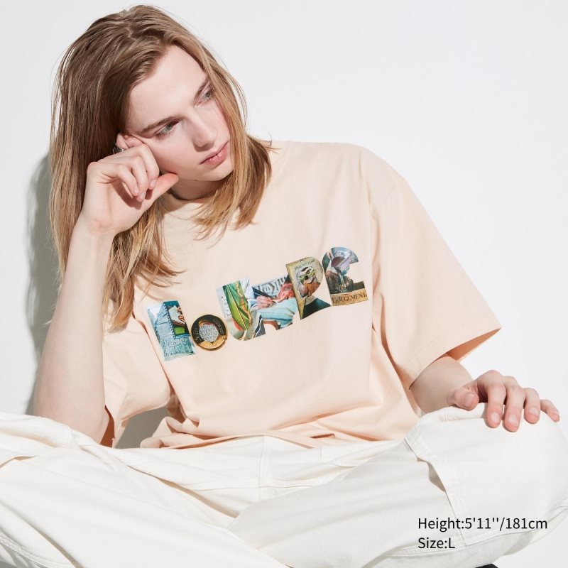 Uniqlo Louvre By M/M Ut Oversized Short-sleeve Graphic T-shirts Heren Beige | 574243