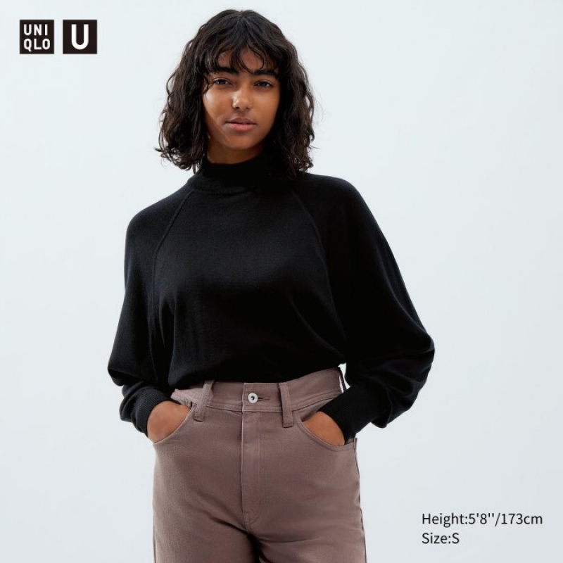Uniqlo Merino Blend Volume Long-Sleeve Truien Dames Zwart | 2393879