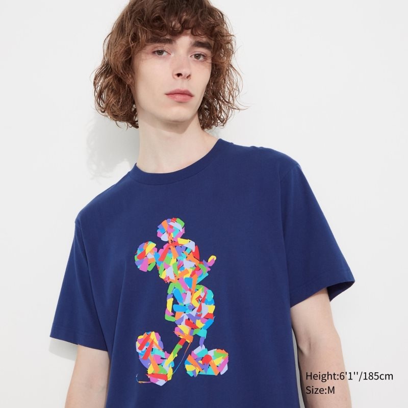 Uniqlo Mickey Stands Ut Short-sleeve Graphic T-shirts Heren Blauw | 3520180