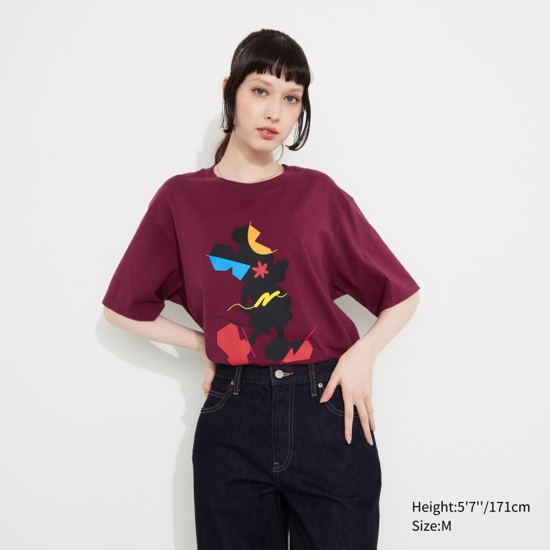 Uniqlo Mickey Stands Ut Short-sleeve Graphic T-shirts Heren Bordeaux | 3679888