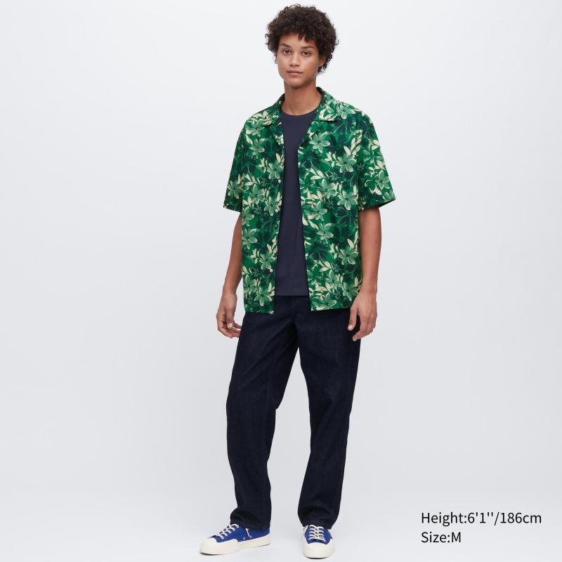 Uniqlo Open Collar Short-sleeve Overhemd Heren Groen | 1499067