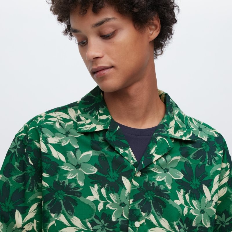 Uniqlo Open Collar Short-sleeve Overhemd Heren Groen | 1499067