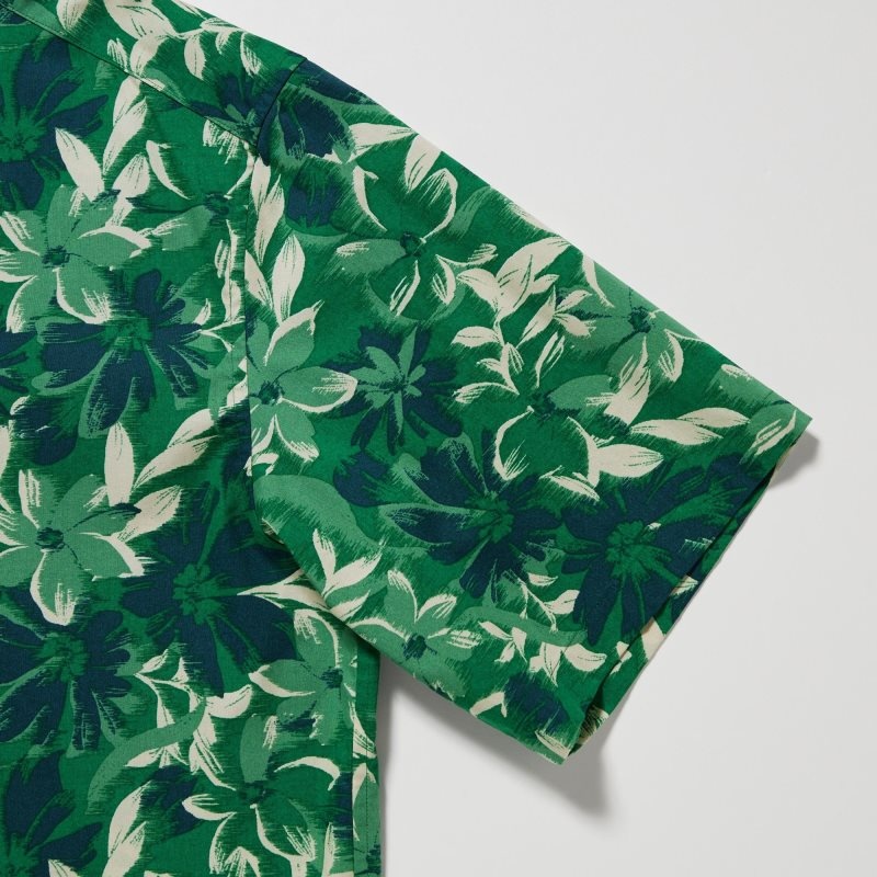 Uniqlo Open Collar Short-sleeve Overhemd Heren Groen | 1499067