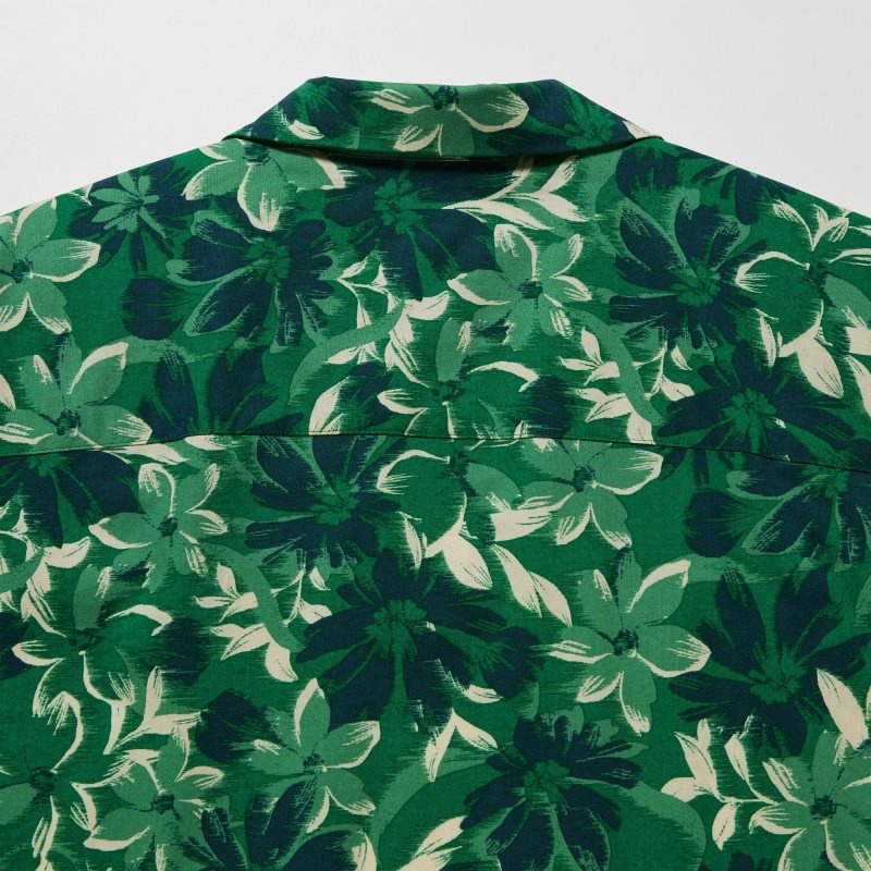 Uniqlo Open Collar Short-sleeve Overhemd Heren Groen | 1499067