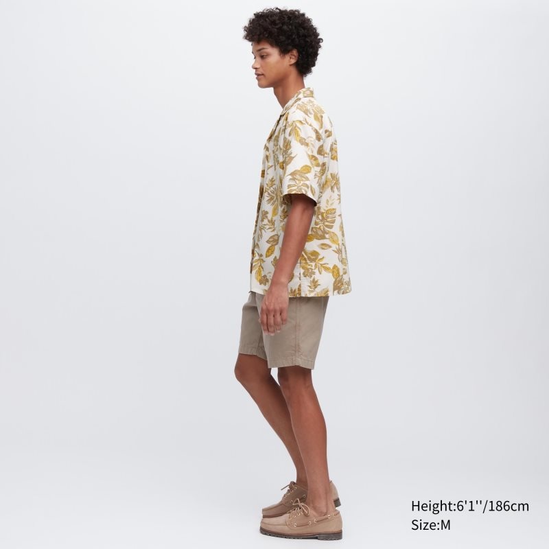Uniqlo Open Collar Short-sleeve Overhemd Heren Wit | 8383075