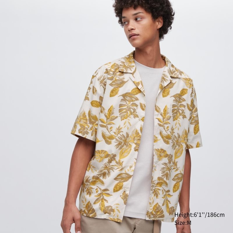 Uniqlo Open Collar Short-sleeve Overhemd Heren Wit | 8383075