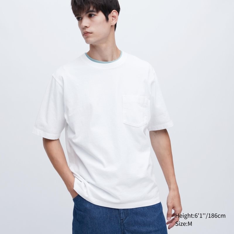 Uniqlo Oversized Pocket Crew Neck Half-sleeve T-shirts Heren Wit | 7619223