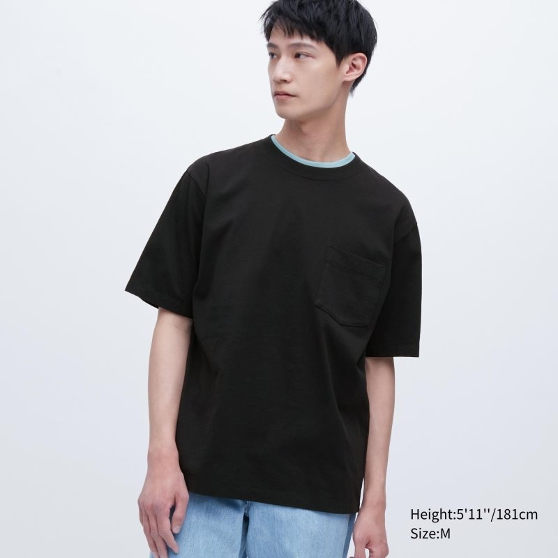 Uniqlo Oversized Pocket Crew Neck Half-sleeve T-shirts Heren Zwart | 3075771