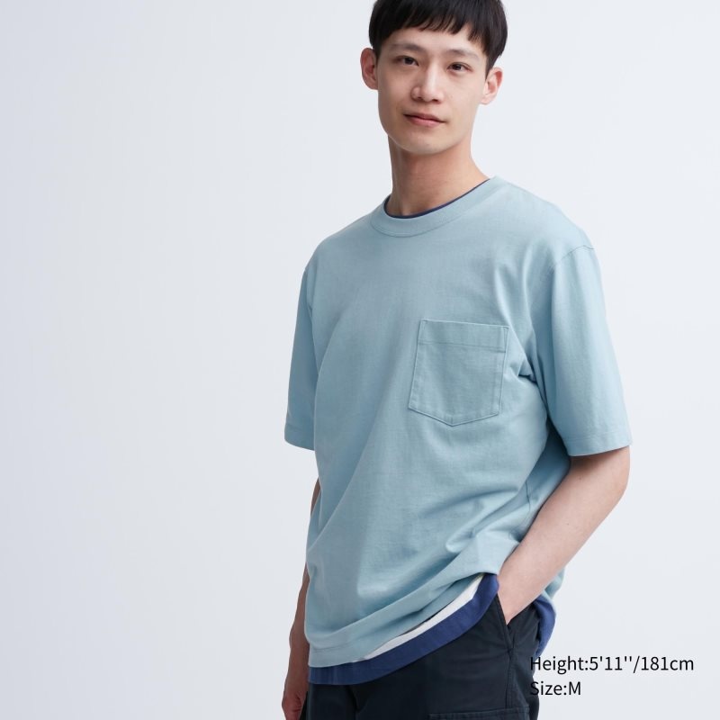 Uniqlo Oversized Pocket Crew Neck Half-sleeve T-shirts Heren Blauw | 9504070
