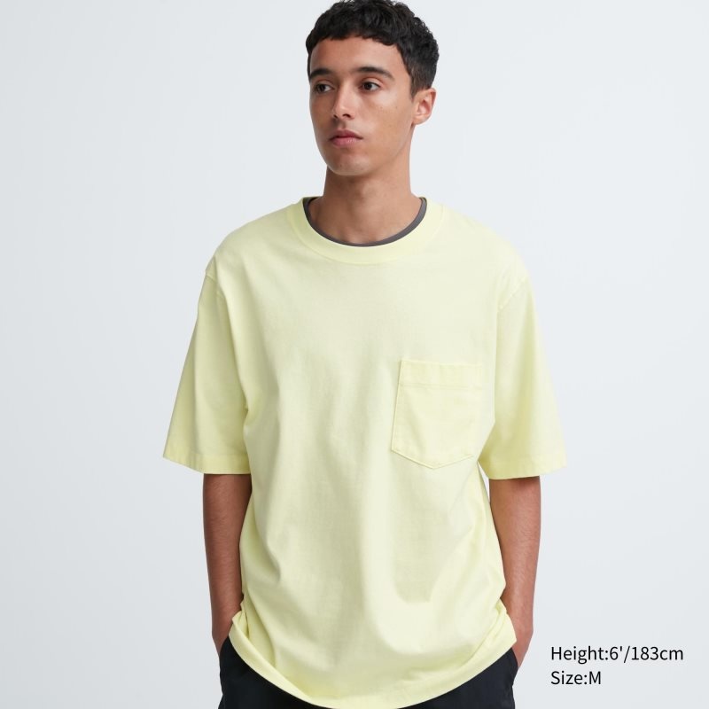 Uniqlo Oversized Pocket Crew Neck Half-sleeve T-shirts Heren Geel | 8176046