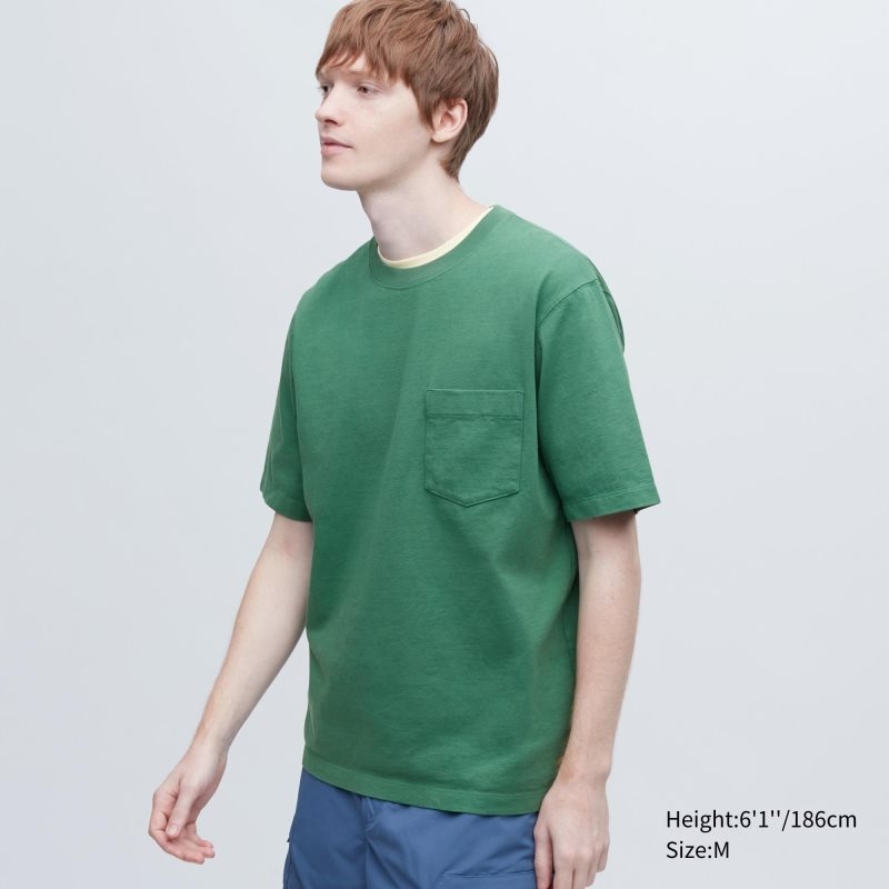 Uniqlo Oversized Pocket Crew Neck Half-sleeve T-shirts Heren Groen | 4200942