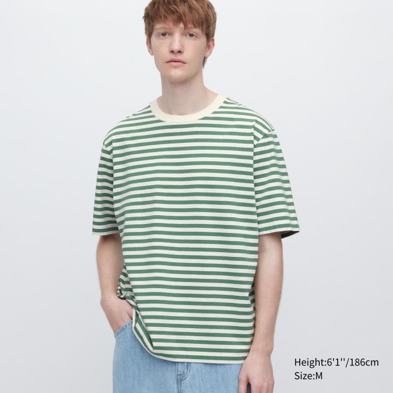 Uniqlo Oversized Striped Half-sleeve T-shirts Heren Groen | 4225962