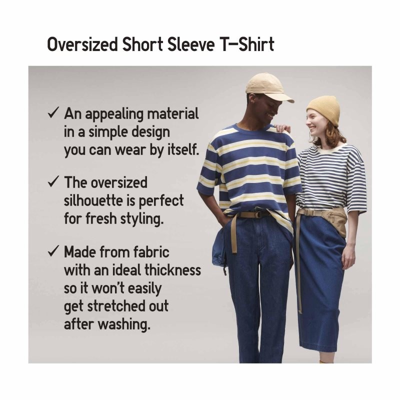 Uniqlo Oversized Striped Half-sleeve T-shirts Heren Grijs | 4453904