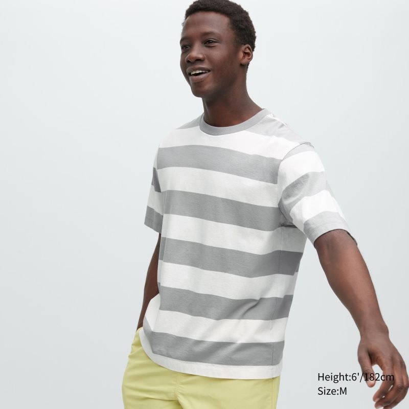 Uniqlo Oversized Striped Half-sleeve T-shirts Heren Grijs | 4453904