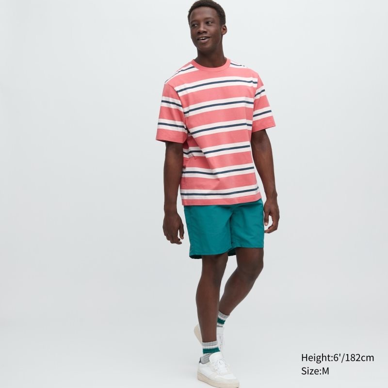 Uniqlo Oversized Striped Half-sleeve T-shirts Heren Roze | 7025133