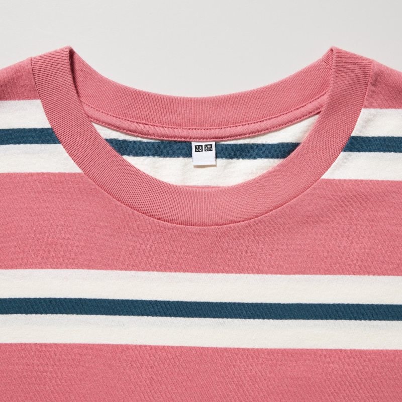 Uniqlo Oversized Striped Half-sleeve T-shirts Heren Roze | 7025133