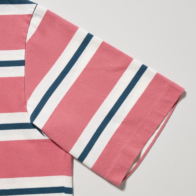 Uniqlo Oversized Striped Half-sleeve T-shirts Heren Roze | 7025133