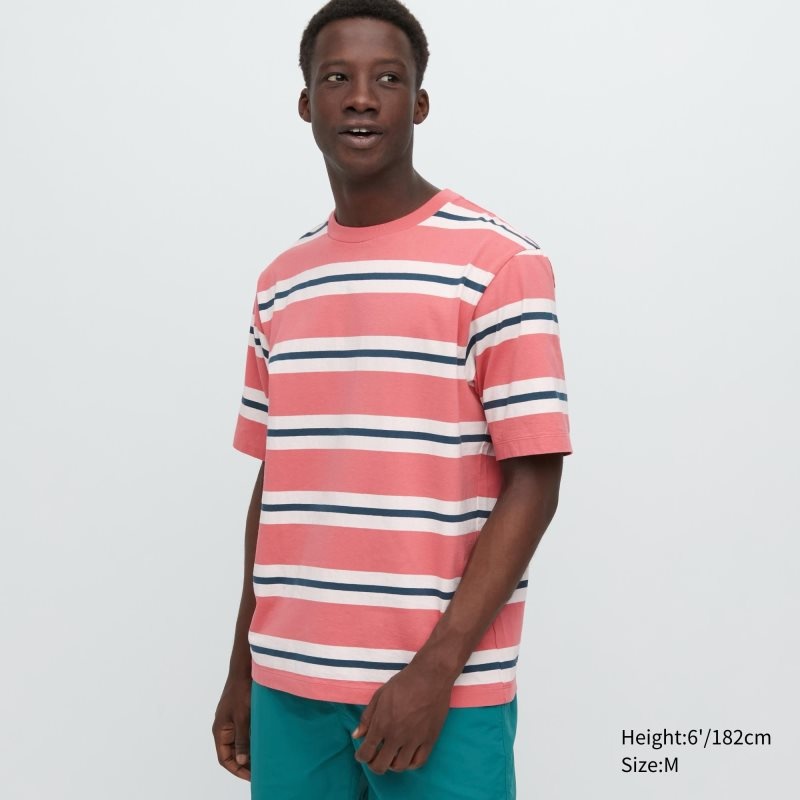 Uniqlo Oversized Striped Half-sleeve T-shirts Heren Roze | 7025133