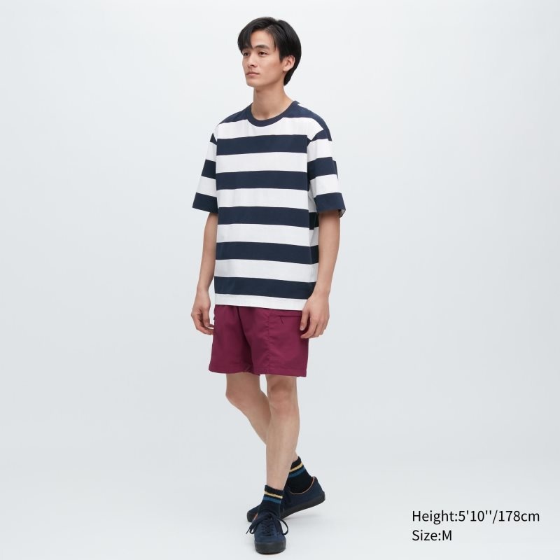 Uniqlo Oversized Striped Half-sleeve T-shirts Heren Donkerblauw | 9559405