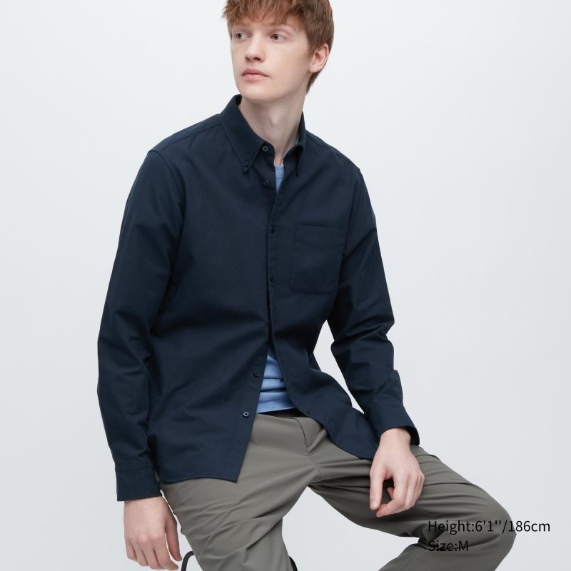 Uniqlo Oxford Slim-fit Long-sleeve Overhemd Heren Donkerblauw | 8450362