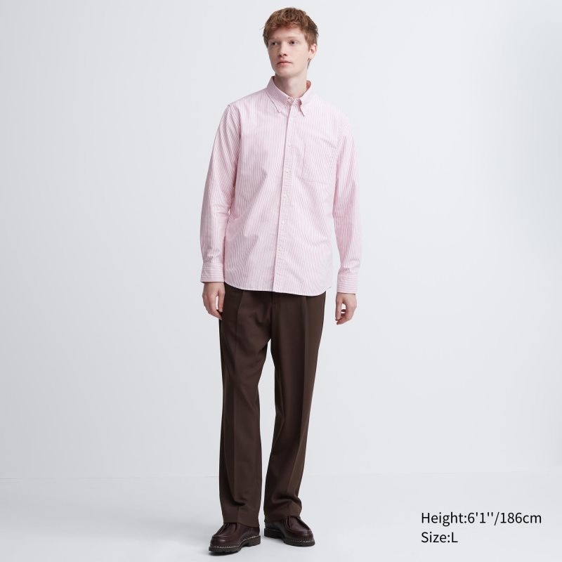 Uniqlo Oxford Striped Slim Fit Long-sleeve Overhemd Heren Rood | 1189265