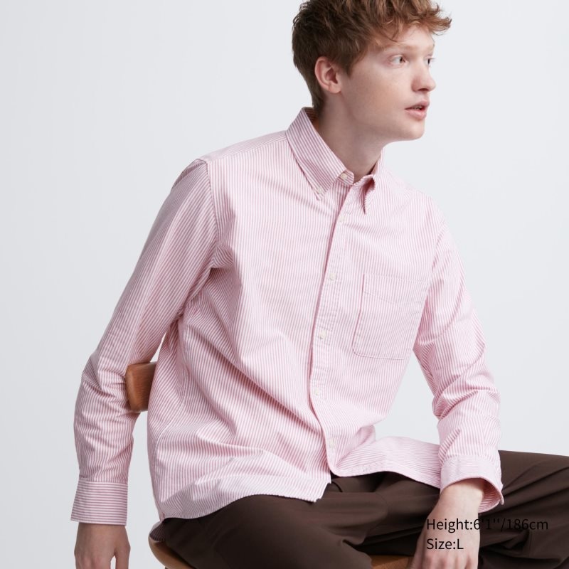 Uniqlo Oxford Striped Slim Fit Long-sleeve Overhemd Heren Rood | 1189265