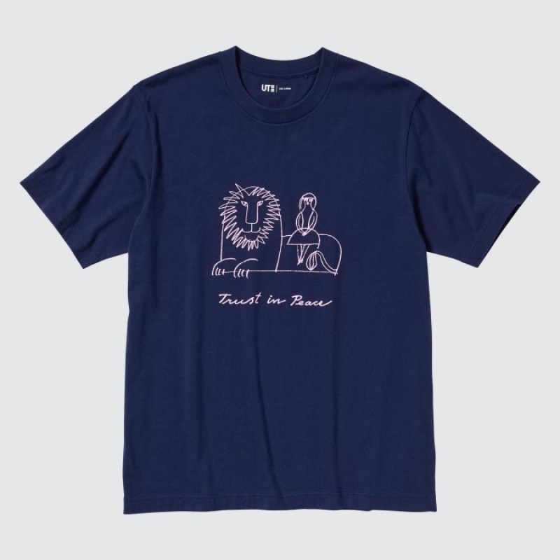 Uniqlo PEACE FOR ALL Lisa Larson Short-Sleeve T-shirts Dames Donkerblauw | 7249181