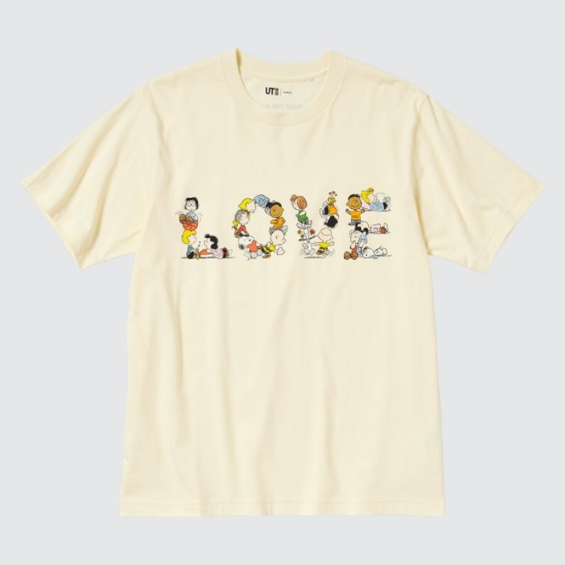 Uniqlo PEACE FOR ALL Short-Sleeve Graphic Peanuts T-shirts Dames Geel | 4645361