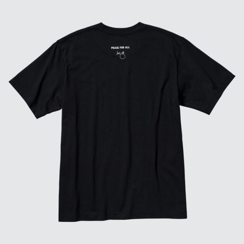 Uniqlo PEACE FOR ALL Short-Sleeve Graphic Adam Scott T-shirts Dames Zwart | 8092705