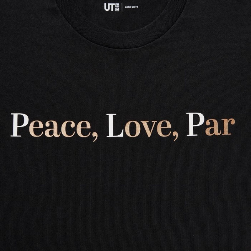 Uniqlo PEACE FOR ALL Short-Sleeve Graphic Adam Scott T-shirts Dames Zwart | 8092705