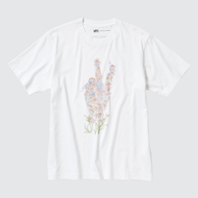 Uniqlo PEACE FOR ALL Short-Sleeve Graphic JW Anderson T-shirts Dames Wit | 5599482